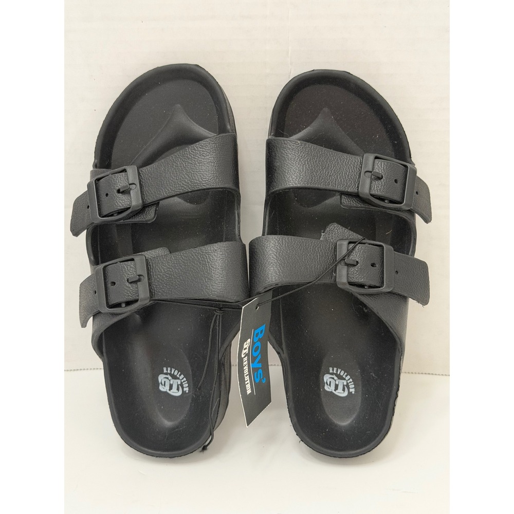 QT Revolution Boys Black Dual Strap Buckle Slide Sandals Size M 13/1 NEW